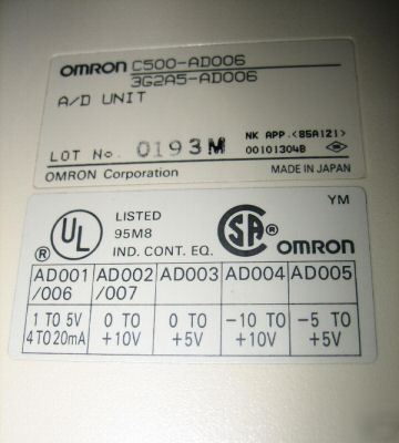 Omron C500-AD006 a/d unit 3G2A5-ADO06 C500AD006 ADOO6