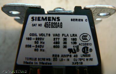 Siemens 45EG20AJ definite purpose contactor w coil 