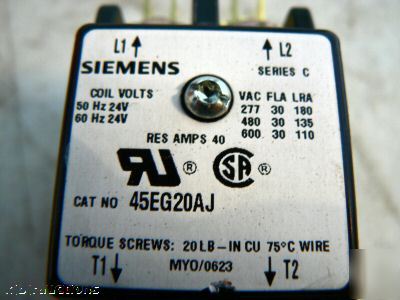 Siemens 45EG20AJ definite purpose contactor w coil 