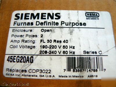 Siemens 45EG20AJ definite purpose contactor w coil 