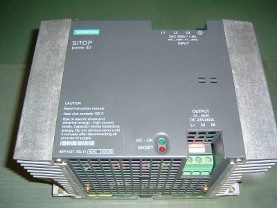 Siemens 6EP1437-1SL11 sitop 40 power supply, 24V dc 40A