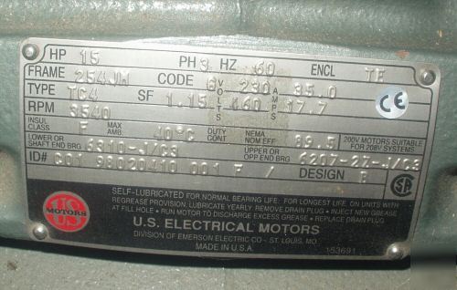 15HP, electric motor, 15 hp, 254JM, **(lot of 2)**, 