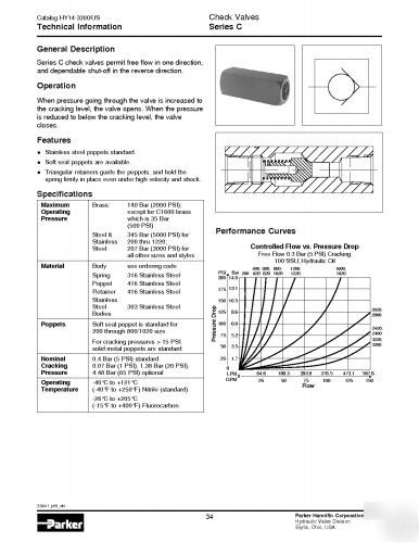 Parker C200S-v 1/8 npt check valve - use for turbo oil