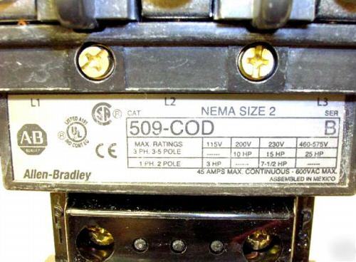 Allen bradley 509-cod and 509-aod starters