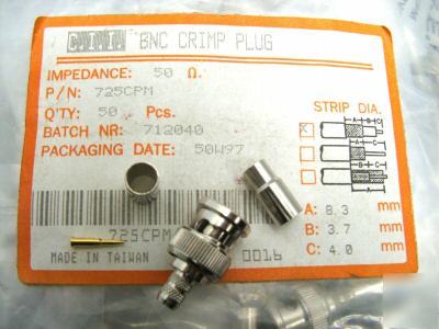 50 gei bnc crimp plugs for rg-59 / 62 pvc/teflon cables
