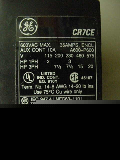 5 ge CR7E contactors 3P 25/35AMPS 600VAC 110-120V coil