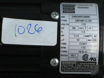 Bodine right-angle gearmotor ac 34R4BFCI-5R 0465